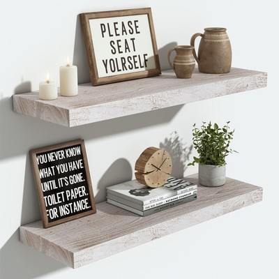 Vivelove Elm Floating Shelves for Wall Solid 24 Wx8 Dx1.4 H, Weathered White 
