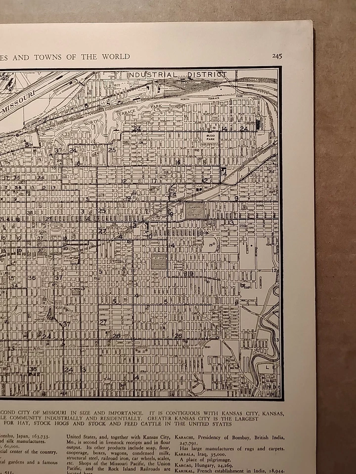 Mapa antiguo vintage de Kansas City MO 1940 de Collier's World Atlas & Gazetteer Foto 3 de 4
