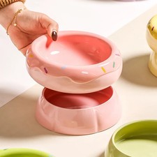 2 in 1 Cat Ceramic Bowl Double Layer Small Dogs Food Water Feeders Pet Non-slip