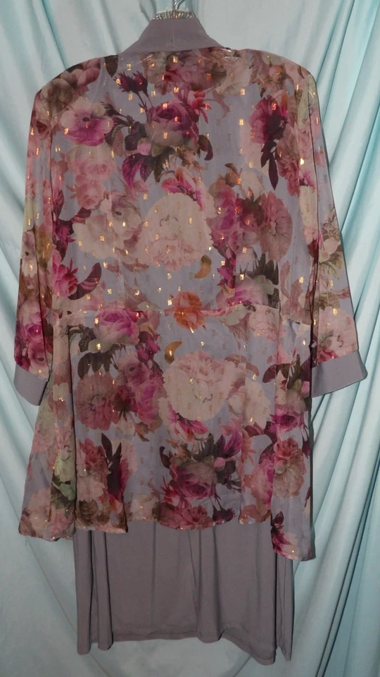 Conjunto de Vestido R&M Richards Gris Floral Cuello Redondo Sin Mangas Midi Talla 18 Foto 3 de 4
