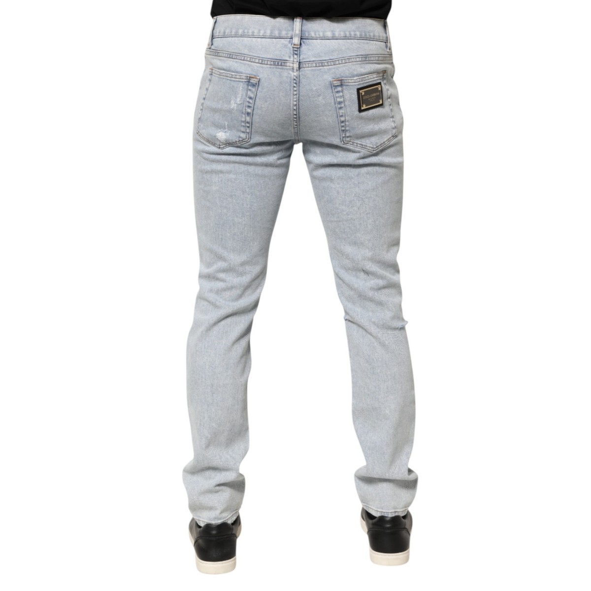 DOLCE & GABBANA Jeans Light Blue Distressed Slim Fit Ripped Denim