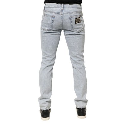 DOLCE & GABBANA Jeans Light Blue Distressed Slim Fit Ripped Denim