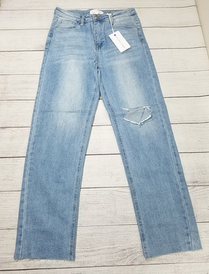 RISEN Los Angeles High Rise Slim Straight Ripped Jeans Size 9/29 Raw Hem