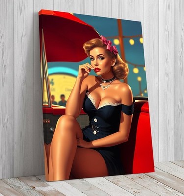 Schöner Pin Up Girl moderner Stil montierter Leinwanddruck fertig zum Aufhängen