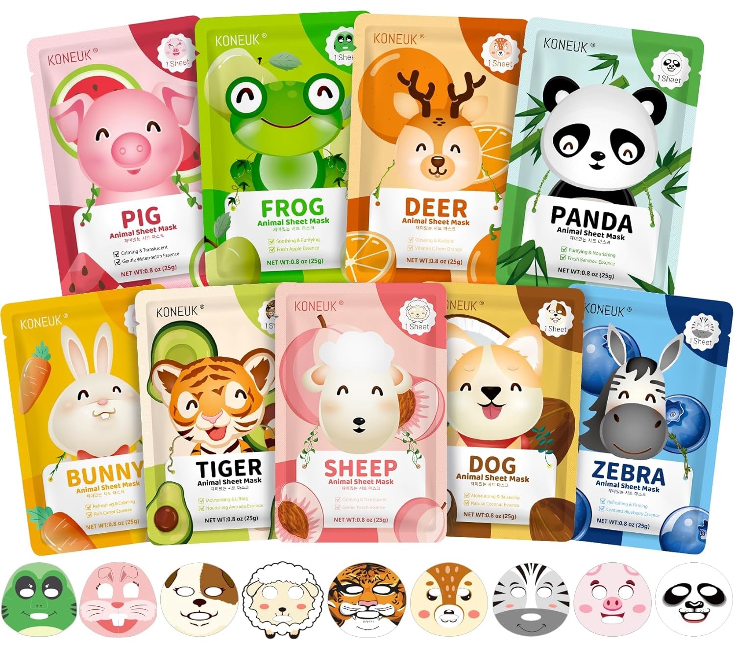 Paquete de 9 mascarillas faciales para animales cuidado de la piel para niños, mascarilla hidratante de hoja a granel...