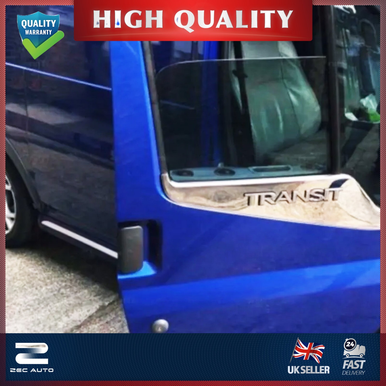 FOR FORD TRANSIT MK7 2006-2013 CHROME SIDE WINDOW SILL COVERS STEEL 2PC