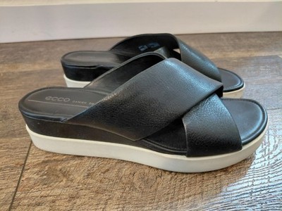 Ecco Touch Plateau Leather slide sandals black white  Womens Sz 8