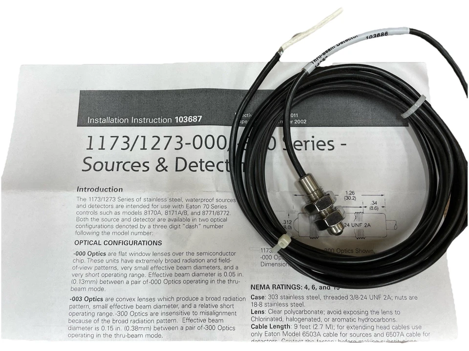 1273A-300 EATON 70-series photoelectric Thru-beam Detector Stainless Steel 9ft - Image 2 of 2