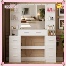 Vanity Set W/ 11 LED Lights Makeup Desk Mirror Dressing Dresser Table White US