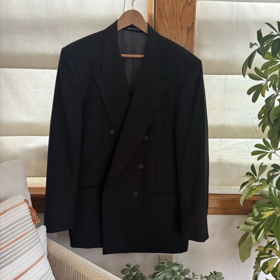 Blazer Yves Saint Laurent YSL Doble Pecho Negro Lana Worsted 46L Foto 3 de 4