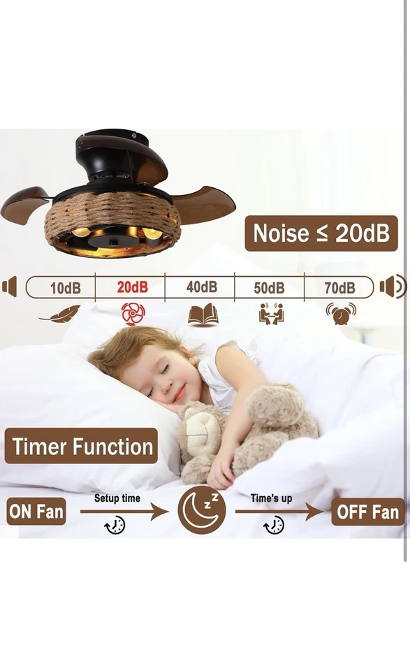 21.6'' Retractable Ceiling Fans with Lights Boho Caged Farmhouse Ceiling Fan - Image 4 of 4
