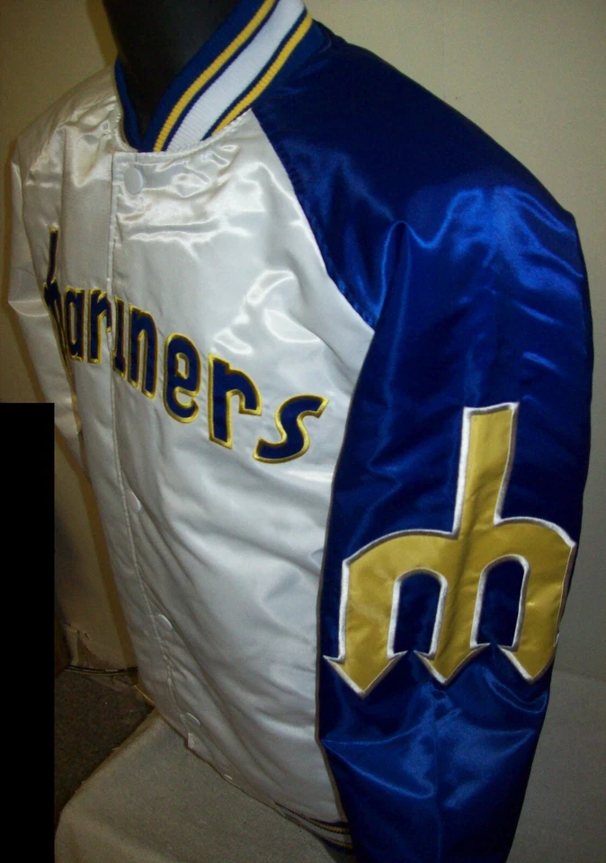 Chaqueta Marineros Seattle MLB Starter Chaqueta a Presión BLANCA con Borde AZUL MEDIANO Foto 2 de 4