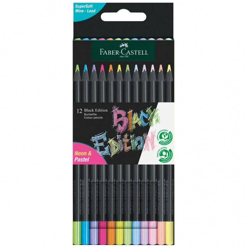 Faber-Castell Black Edition Colour Pencil Neon + Pastel Set (12pc)