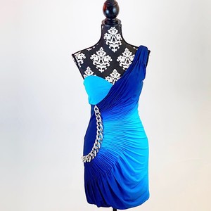 blue and silver cocktail dress