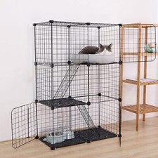 3-Tier Large Folding Cat Cage Crate Playpen w/Climbing Ladders/Platforms Pet Bed