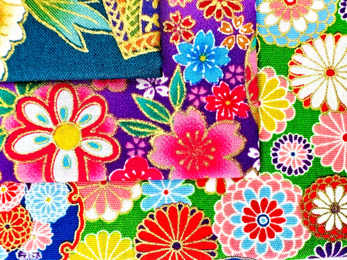 Japanese Cut cloth gold-colored Fabric Flower Style Pure Cotton Patchwork Quilt - Picture 9 of 17