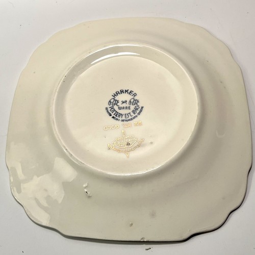 Harker Pottery Company 22 Karat Gold Square Plate USA Victorian Courting Picture - Picture 5 of 9