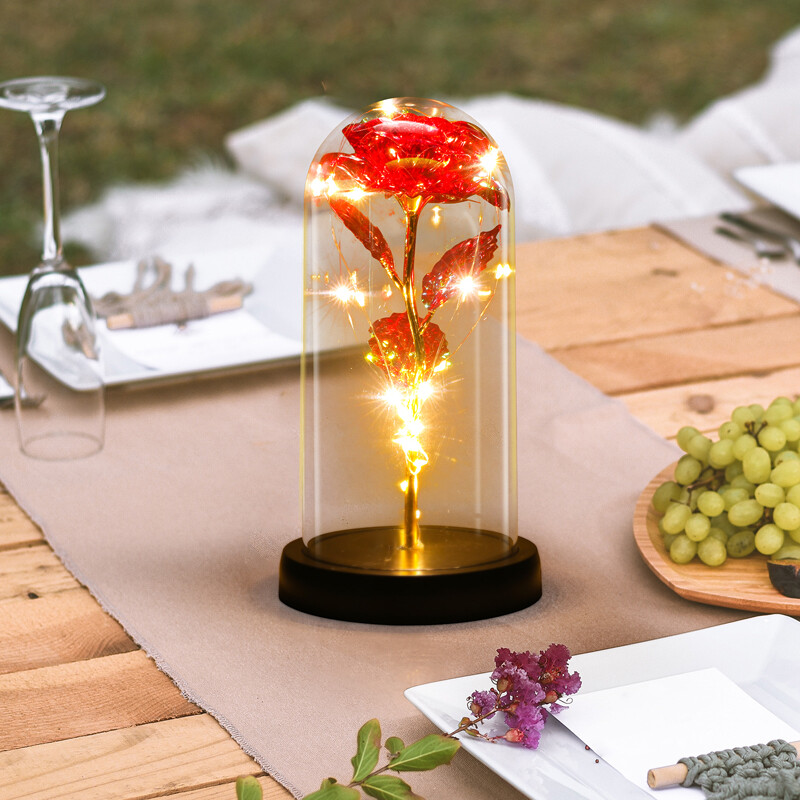 Enchanted Forever Rose Flower In Glass Dome LED Light Valentine's