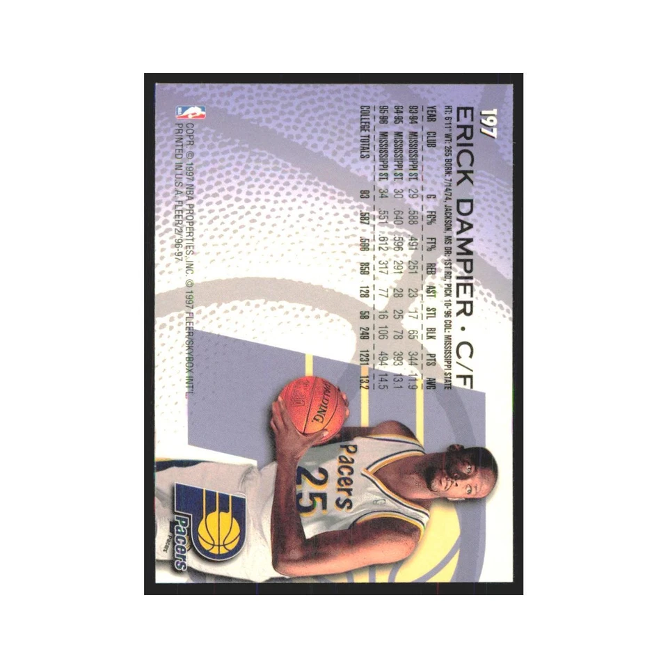1996 Fleer Erick Dampier Pacers #197 - Image 2 of 3