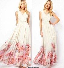 GORGEOUS LONG DRESS FLORAL PATTERN PEONIES MANGO CHIFFON SIZE M NEW