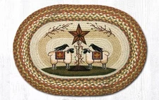 Sheep & Barn Stars Rug 20" x 30", Earth Rugs, Trees, Primitive Country Farmhouse