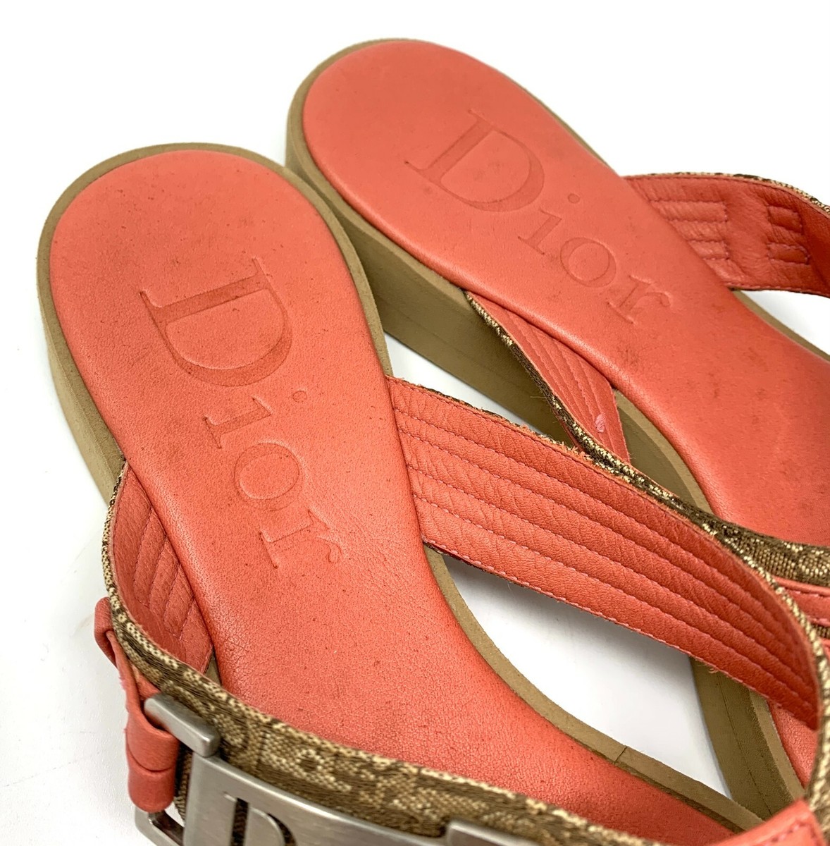 Dior Trotter Logo Thong Sandals #36 US 6 Low Heels Pink