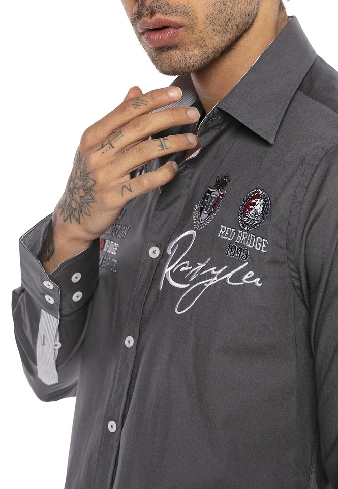 Herren Hemd Freizeithemd Regular Fit Langarm Bestickt Redbridge By Cipo & Baxx - Bild 2 von 4