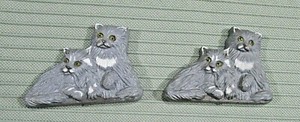 Pair Vintage 1980's Gray Plastic Cat Kitty Old 2x3 Refrigerator Magnets FREE S/H