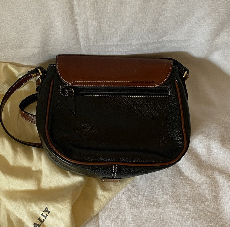 Vintage BALLY Crossbody Bag Two Tone Black Brown Leather