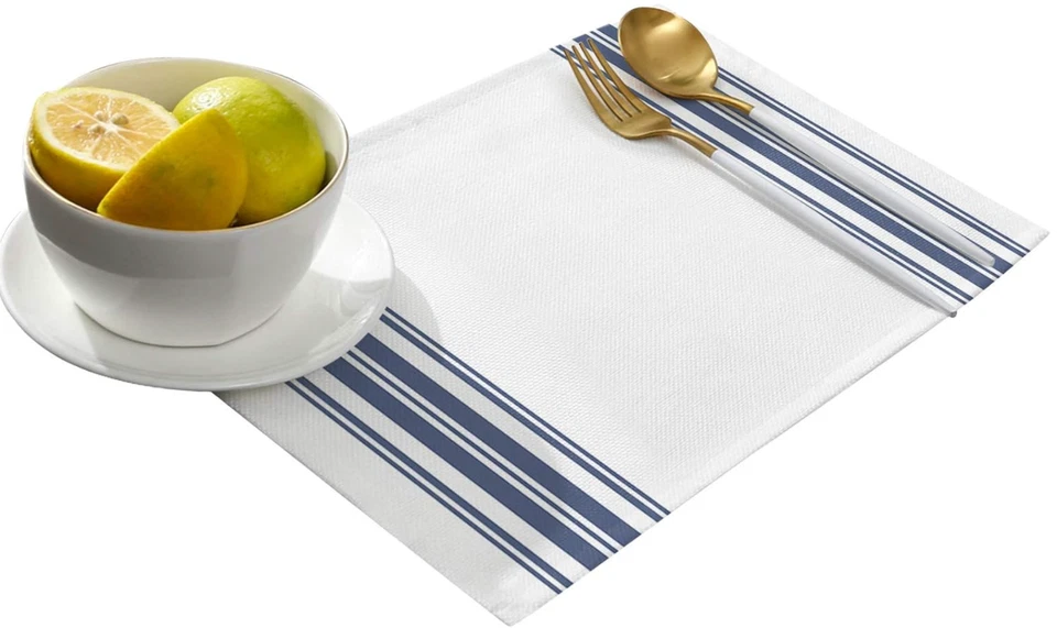 Blue White Stripes Indoor Placemat Non-Slip Placemats for Kitchen Dinin - Image 4 of 4