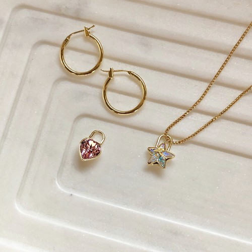 Charm Lucchetto Cristallo Rosa Cuore E Stella SOLO Placcato Oro 14k (Coppie) - Foto 4 di 7