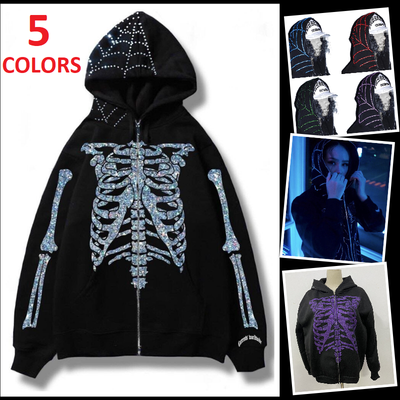 Rhinestone Skeleton Fashion Gothic Men Women Hoodie Sweatshirt Full Zip  Jacket | eBay