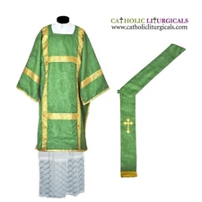 GREEN Deacon Dalmatic Vestment with Deacon's stole, American Dalmatic, NEW