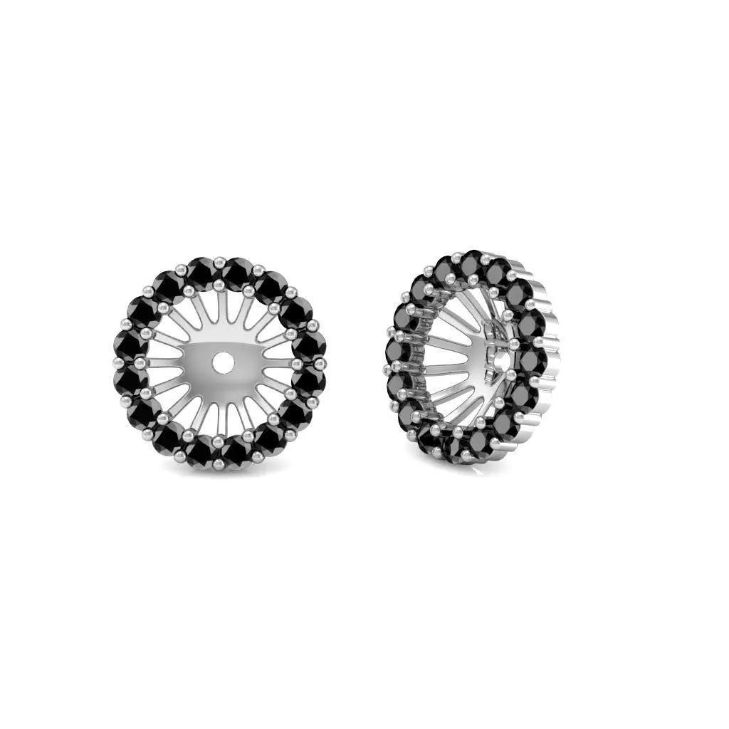 14K White Gold Black Diamond Halo Solitaire Stud Bridal Earrings