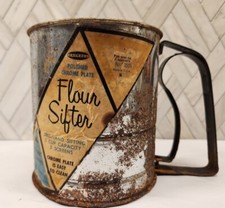 Androck 5 Cup Rusty Chrome Vintage Flour Sifter Original Label 3 Screens