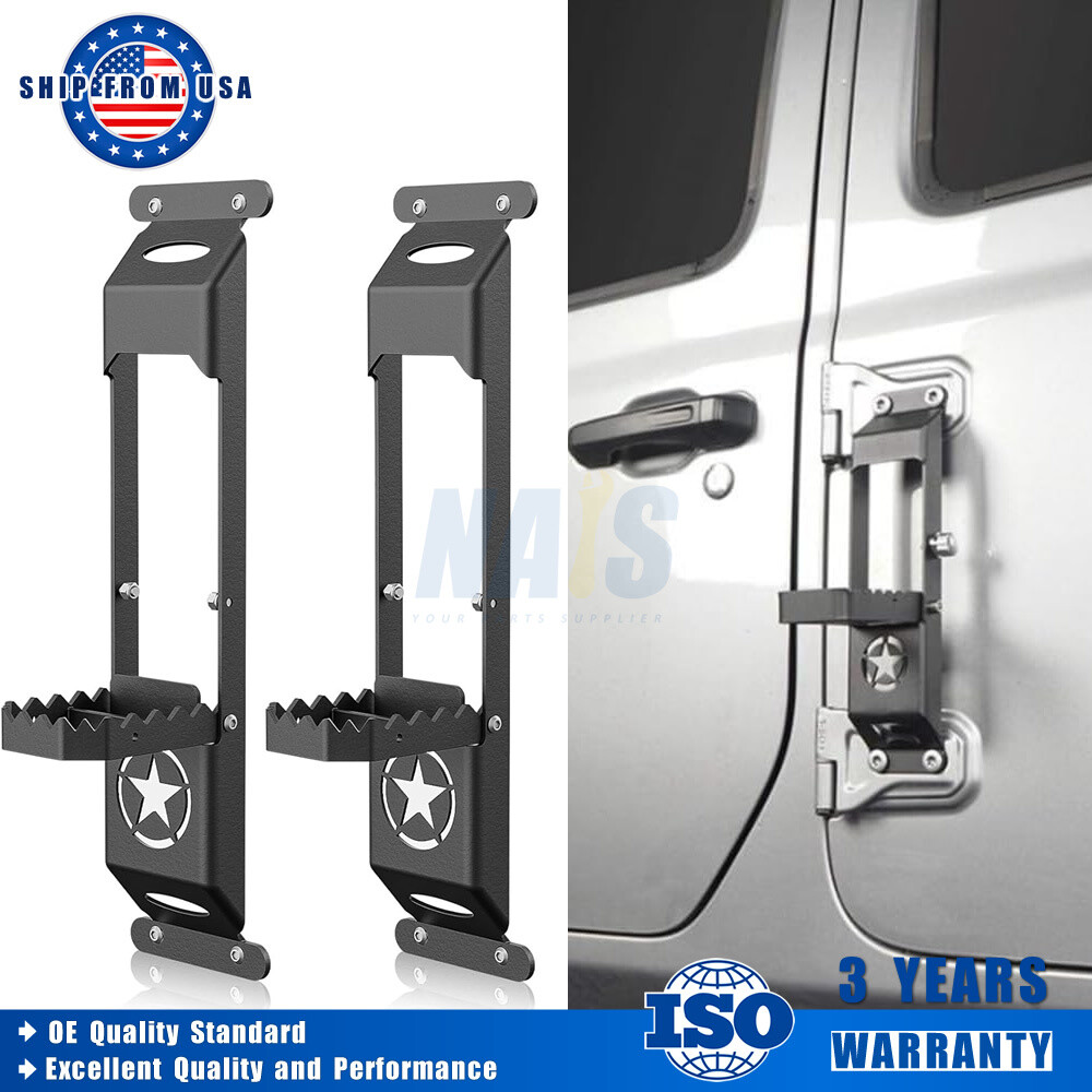 2-Pack Foldable Star Door Hinge Foot Peg Step Pedal For Jeep Wrangler JK 2007-18