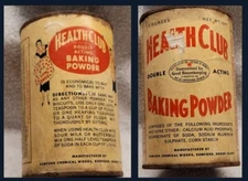 VINTAGE HEALTH CLUB DOUBLE ACTING BAKING POWDER RUMFORD CHEMICAL WORKS TIN EMPTY