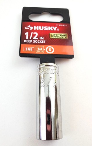 Husky 1/2" SAE Deep Socket 1/4" Drive 6 Point H4D6PDP12 - Picture 1 of 5