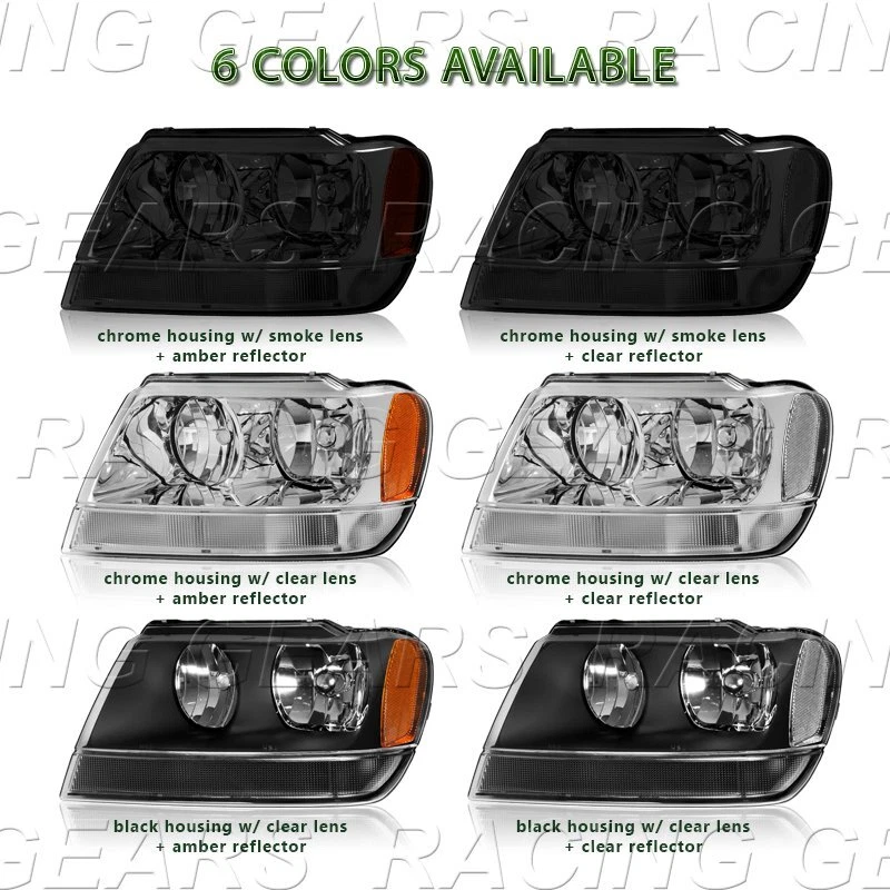 CARCASA CROMADA REFLECTOR TRANSPARENTE FAROS LÁMPARAS APTO 99-04 JEEP GRAND CHEROKEE Foto 4 de 4
