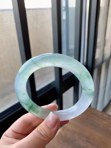 Myanmar Laokeng Jade Bracelet High Ice Floating Flower Light Green Jade Bracelet - Picture 5 of 6