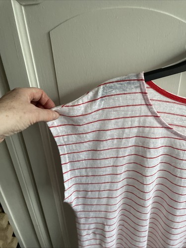 TAHARI 100% LINEN LADIES TOP STRIPED PATTERN BNWT SLEEVELESS RED AND WHITE - Picture 3 of 9