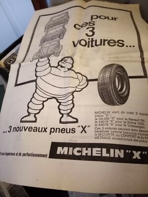 Sa15a ephemera 1963 large folded advert Michelin pour ces 3 voitures 