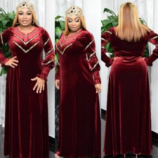African Dashiki Muslim Women Velvet Abaya Maxi Dress Kaftan Islamic Plus Size