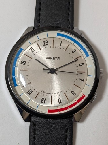 Raketa 24h Polar – Orologio Meccanico Manuale Russo – Quadrante 24 Ore – Grade B - Foto 2 di 7