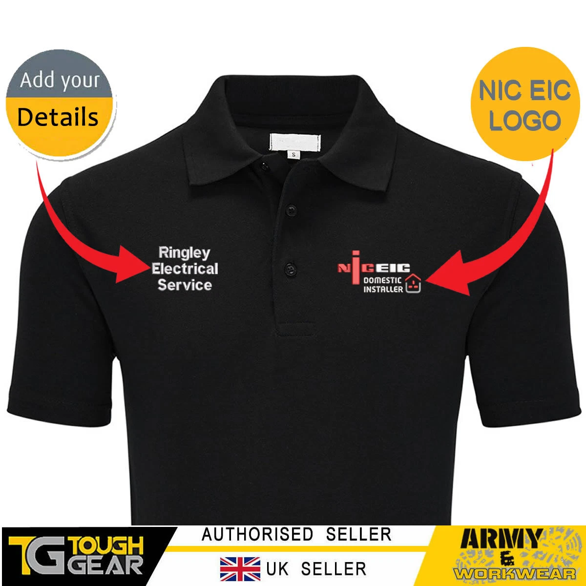 NIC EIC Domestic Installer Embroidered Personalised Polo Shirt With Name/Text