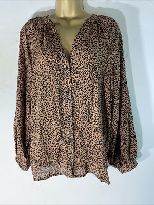 Womens New Look Uk 10 Brown Mix Animal Print Long Sleeve Casual Shirt Blouse