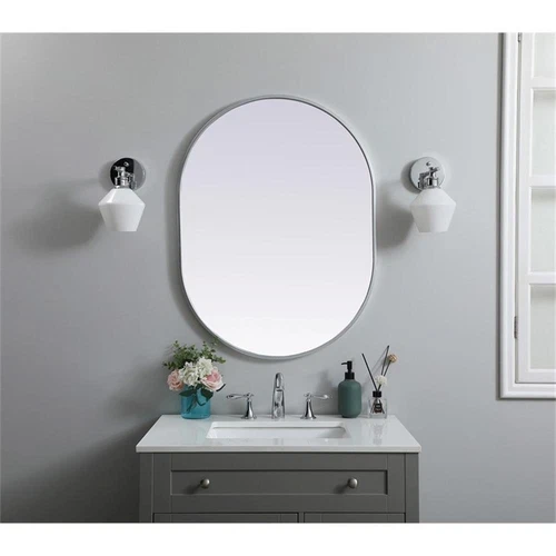 Elegant Decor Asha 27x36" Oval Modern MDF Wood/Iron Mirror in Silver - Picture 2 of 11