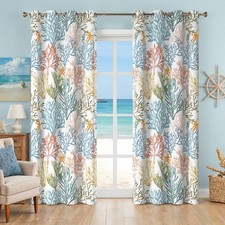Coastal Beach Curtains 2 Panels Set Nautical Ocean Patterned Themed Thermal I...