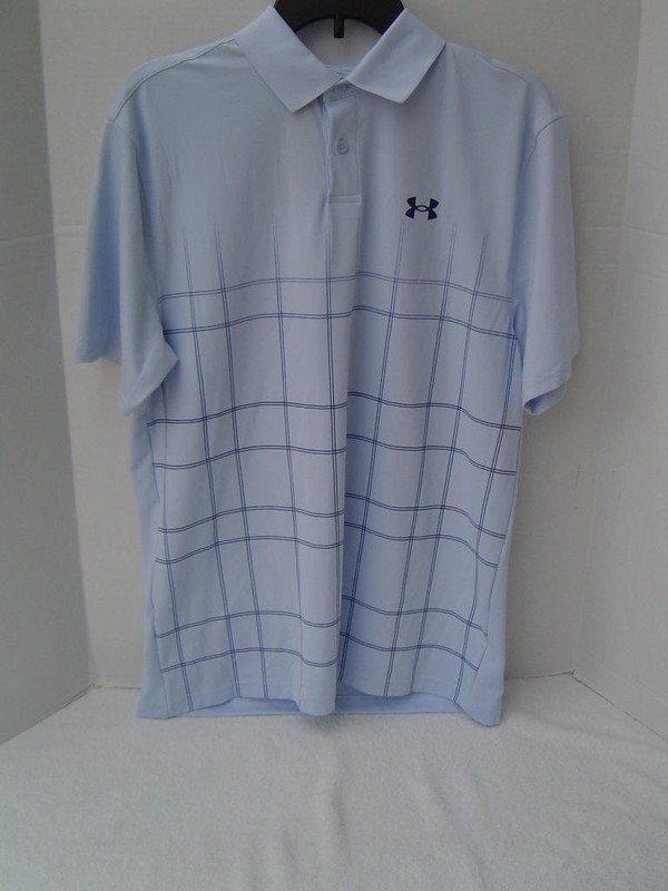 NEW MENS UNDER ARMOUR GOLF LIGHT BLUE GRAPHIC LOOSE FIT UPF 40 POLO SHIRT MEDIUM