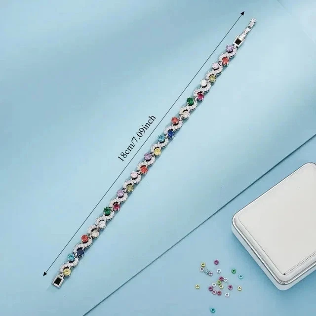 15Ctw Round Cut Lab Created Multicolor Women's Bracelet 14K White Gold Plated 8" - Image 2 of 4